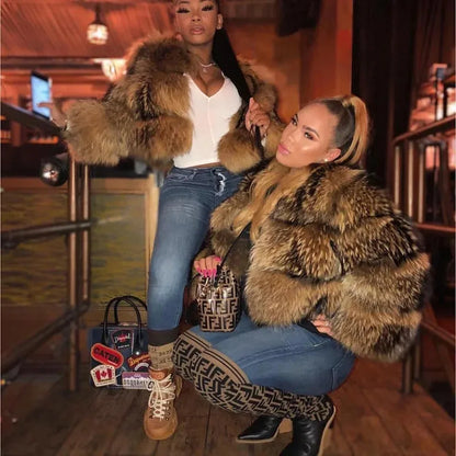 Women's Real Raccoon & Fox Fur Coat - Plus Size by HitMyNeed