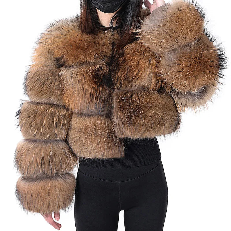 Women's Real Raccoon & Fox Fur Coat - Plus Size by HitMyNeed