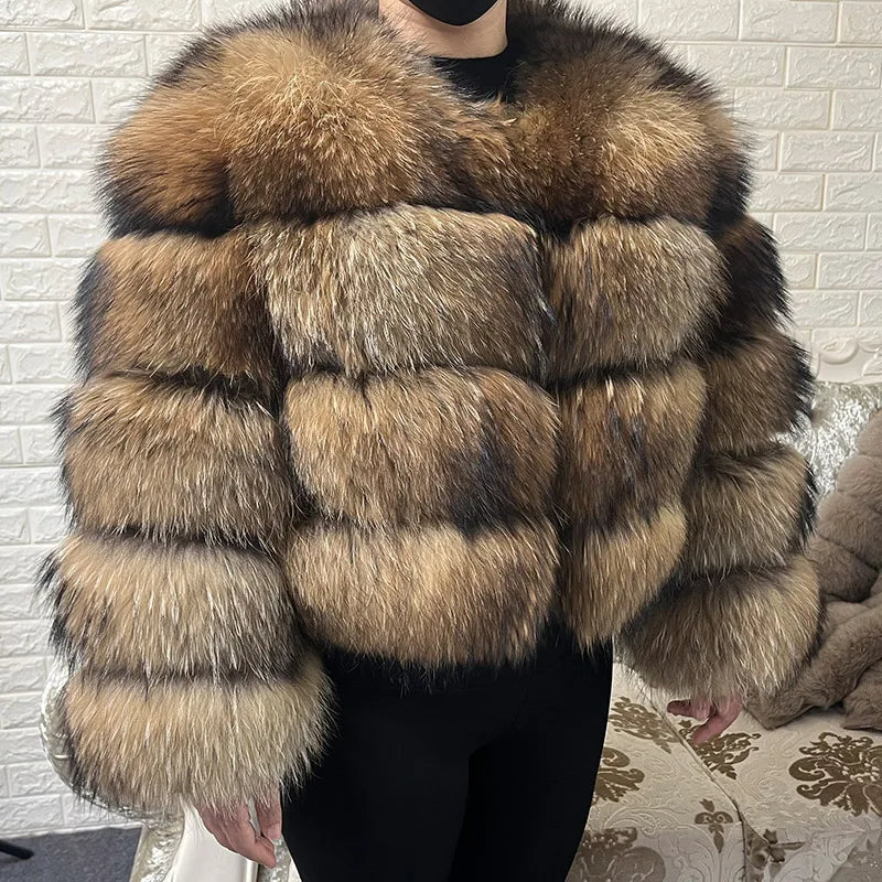 Women's Real Raccoon & Fox Fur Coat - Plus Size by HitMyNeed