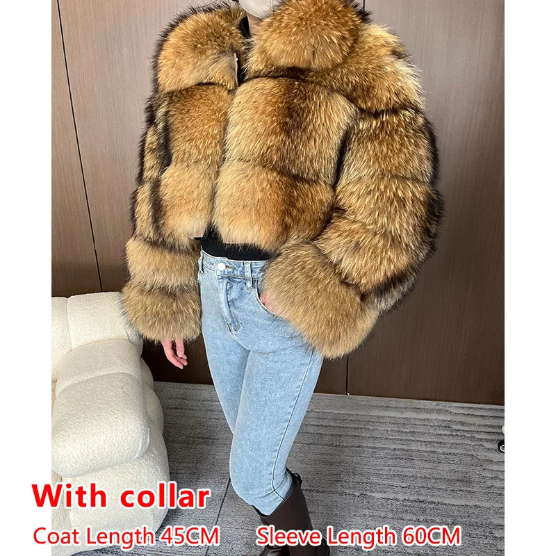 Women's Real Raccoon & Fox Fur Coat - Plus Size 201c-with-collar 10xl by HitMyNeed