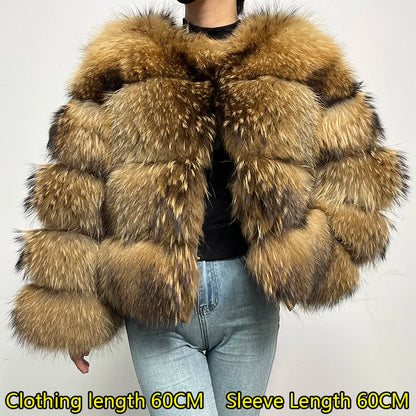 Women's Real Raccoon & Fox Fur Coat - Plus Size 202c-sleeve-60cm m by HitMyNeed