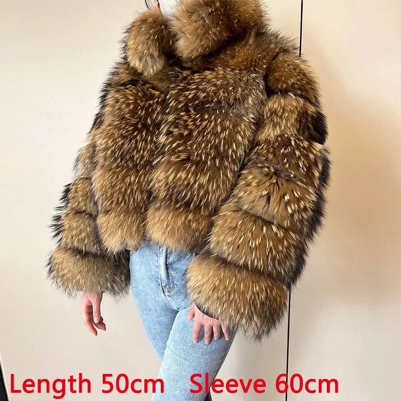 Women's Real Raccoon & Fox Fur Coat - Plus Size 203c-with-collar 7xl by HitMyNeed