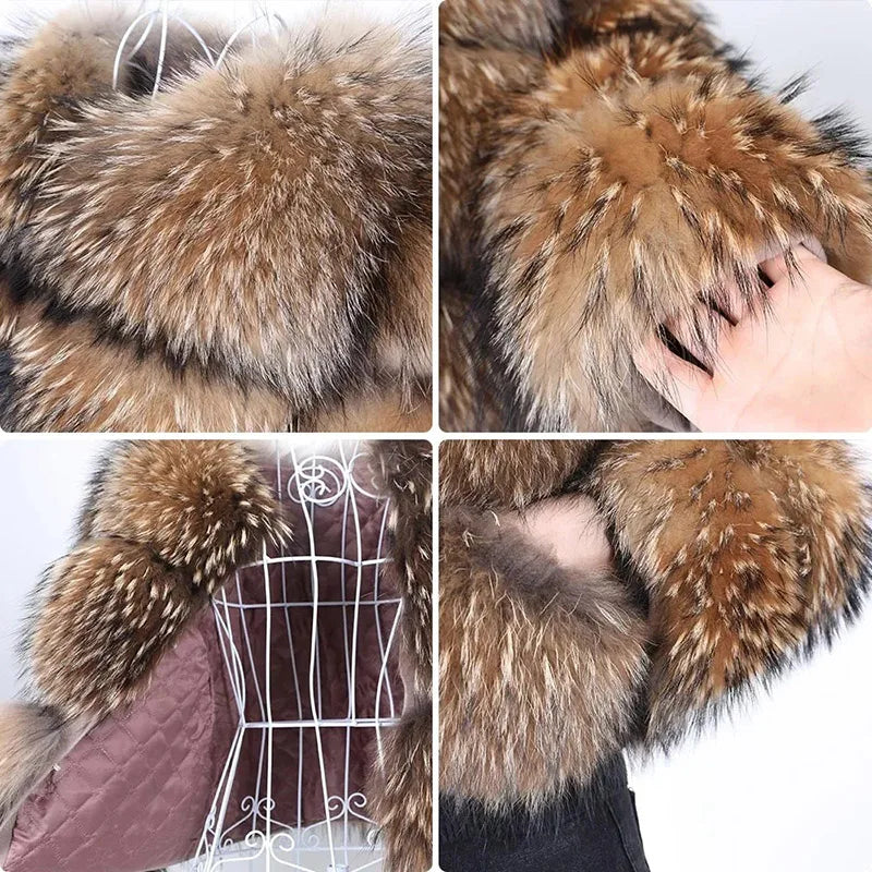 Women's Real Raccoon & Fox Fur Coat - Plus Size by HitMyNeed