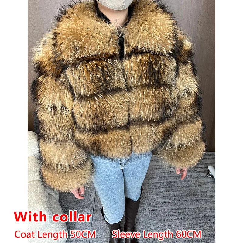 Women's Real Raccoon & Fox Fur Coat - Plus Size 4-with-collar s by HitMyNeed