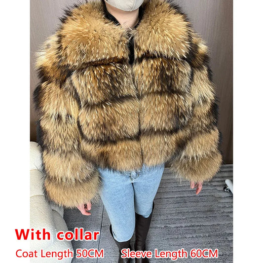 Women's Real Raccoon & Fox Fur Coat - Plus Size 4-with-collar s by HitMyNeed