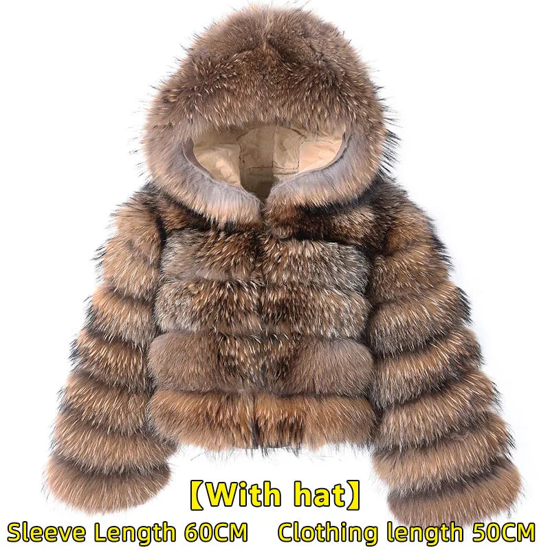 Women's Real Raccoon & Fox Fur Coat - Plus Size hat-sleeve-60cm-2 7xl by HitMyNeed
