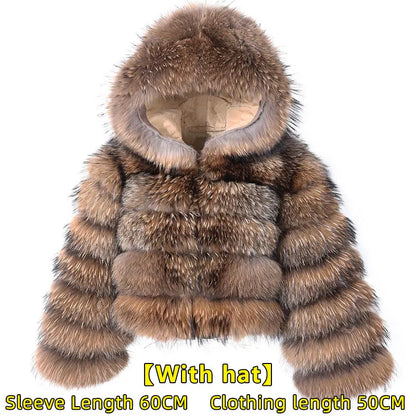 Women's Real Raccoon & Fox Fur Coat - Plus Size hat-sleeve-60cm-2 7xl by HitMyNeed