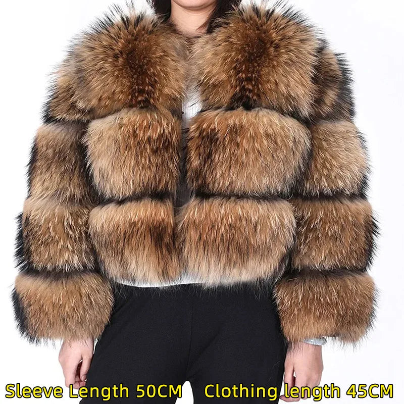 Women's Real Raccoon & Fox Fur Coat - Plus Size sleeve-50cm-1 5xl by HitMyNeed