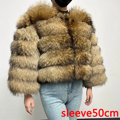 Women's Real Raccoon & Fox Fur Coat - Plus Size sleeve-50cm-2 xl by HitMyNeed