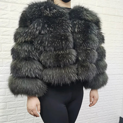 Women's Real Raccoon & Fox Fur Coat - Plus Size sleeve-50cm-4 4xl by HitMyNeed