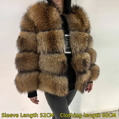 Women's Real Raccoon & Fox Fur Coat - Plus Size sleeve-52cm-4 9xl by HitMyNeed
