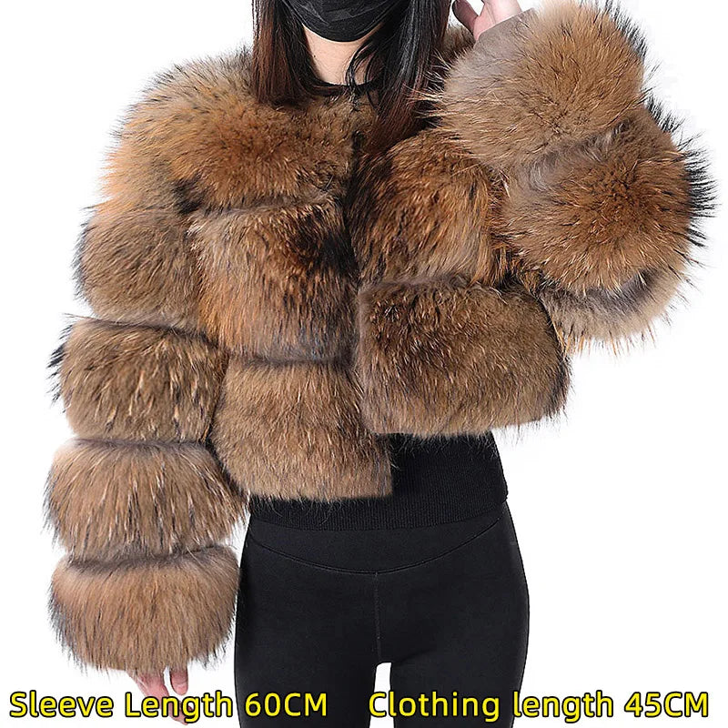 Women's Real Raccoon & Fox Fur Coat - Plus Size sleeve-60cm-1 9xl by HitMyNeed
