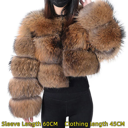 Women's Real Raccoon & Fox Fur Coat - Plus Size sleeve-60cm-1 9xl by HitMyNeed