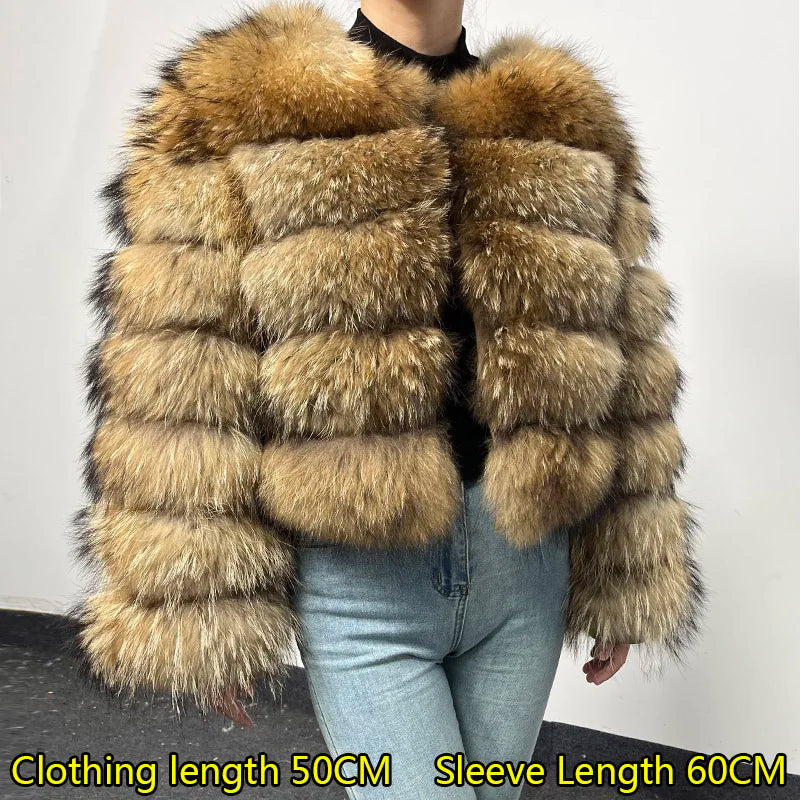 Women's Real Raccoon & Fox Fur Coat - Plus Size sleeve-60cm-2 4xl by HitMyNeed