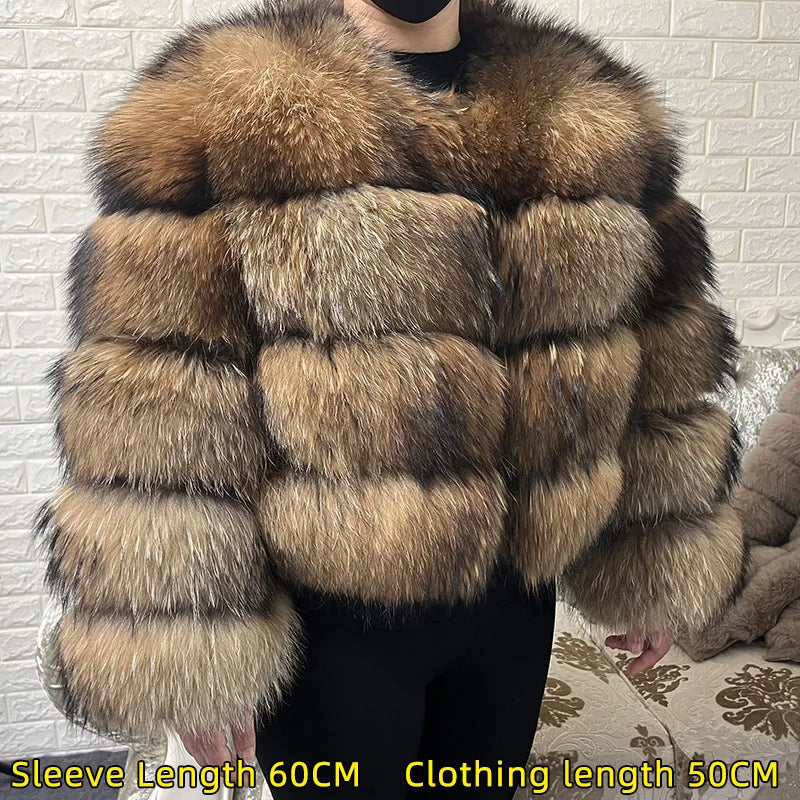 Women's Real Raccoon & Fox Fur Coat - Plus Size sleeve-60cm-3 10xl by HitMyNeed
