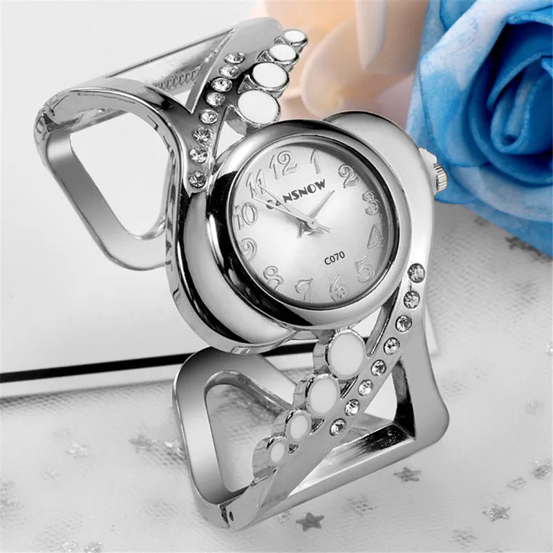Women's Rhinestone Bangle Quartz Wristwatch by HitMyNeed