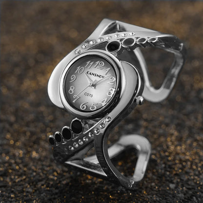 Women's Rhinestone Bangle Quartz Wristwatch black by HitMyNeed