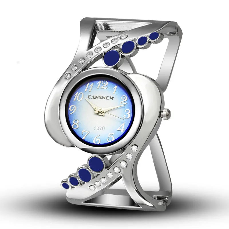 Women's Rhinestone Bangle Quartz Wristwatch blue by HitMyNeed