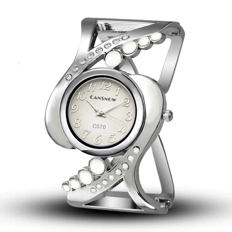 Women's Rhinestone Bangle Quartz Wristwatch white by HitMyNeed