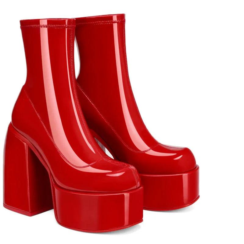 Women's Round Toe Denim Platform Chunky Heel Boots by HitMyNeed