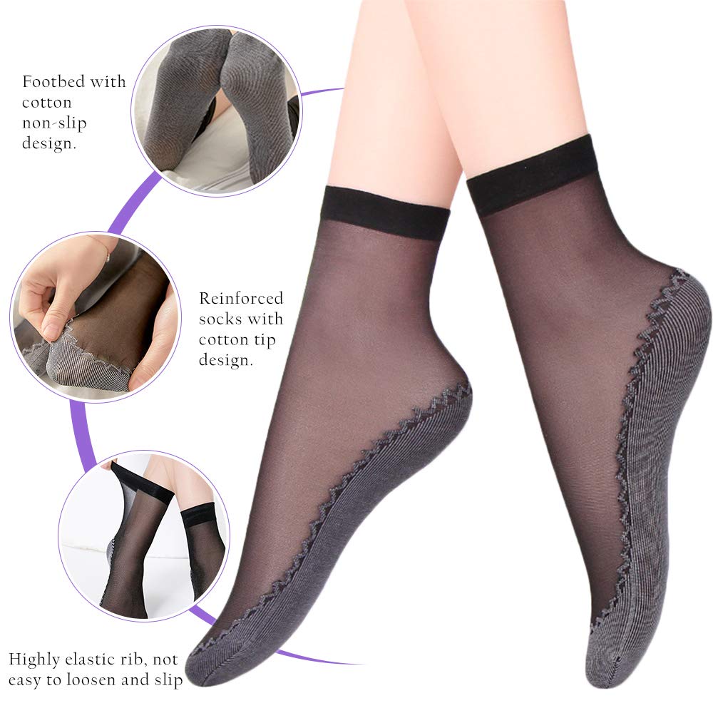 Women's Sheer Non-Slip Velvet Silk Socks, 10 Pairs by HitMyNeed