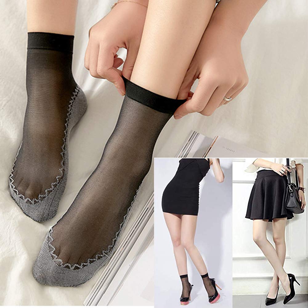 Women's Sheer Non-Slip Velvet Silk Socks, 10 Pairs by HitMyNeed