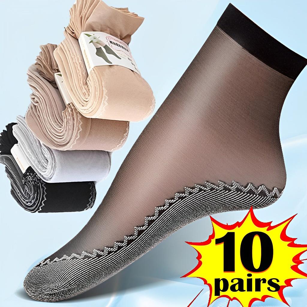 Women's Sheer Non-Slip Velvet Silk Socks, 10 Pairs by HitMyNeed
