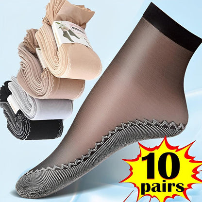Women's Sheer Non-Slip Velvet Silk Socks, 10 Pairs by HitMyNeed
