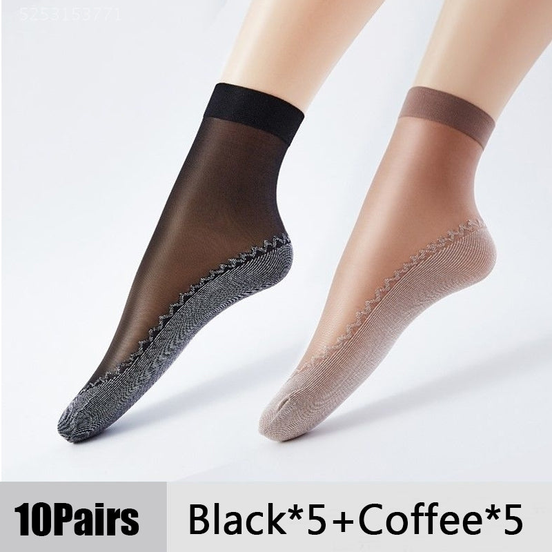 Women's Sheer Non-Slip Velvet Silk Socks, 10 Pairs black-coffee-10pairs by HitMyNeed