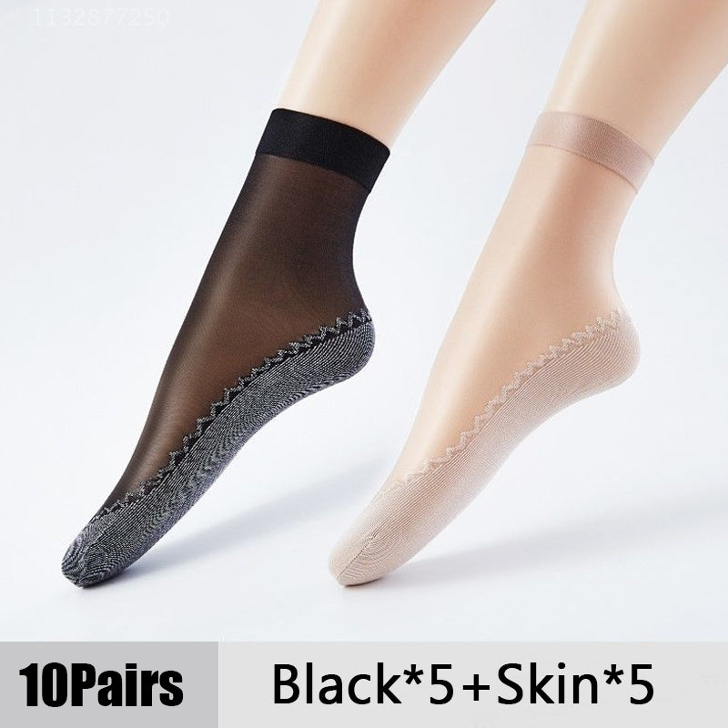 Women's Sheer Non-Slip Velvet Silk Socks, 10 Pairs black-skin-10pairs by HitMyNeed