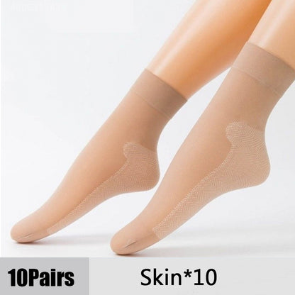 Women's Sheer Non-Slip Velvet Silk Socks, 10 Pairs skin-10pairs by HitMyNeed