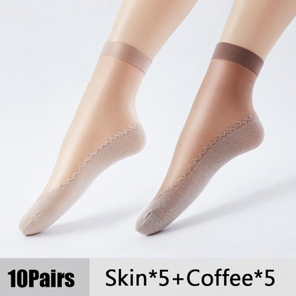 Women's Sheer Non-Slip Velvet Silk Socks, 10 Pairs skin-coffee-10pairs by HitMyNeed