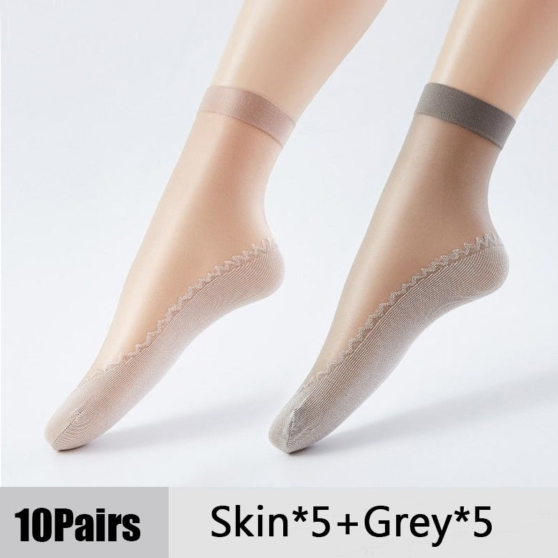 Women's Sheer Non-Slip Velvet Silk Socks, 10 Pairs skin-grey-10pairs by HitMyNeed