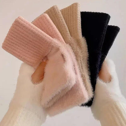 Women's Soft Fleece Knit Fingerless Winter Gloves by HitMyNeed