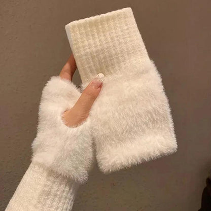 Women's Soft Fleece Knit Fingerless Winter Gloves by HitMyNeed