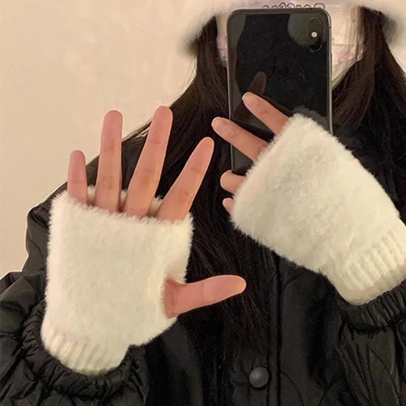 Women's Soft Fleece Knit Fingerless Winter Gloves by HitMyNeed