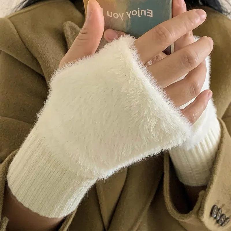 Women's Soft Fleece Knit Fingerless Winter Gloves by HitMyNeed