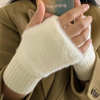 Women's Soft Fleece Knit Fingerless Winter Gloves by HitMyNeed