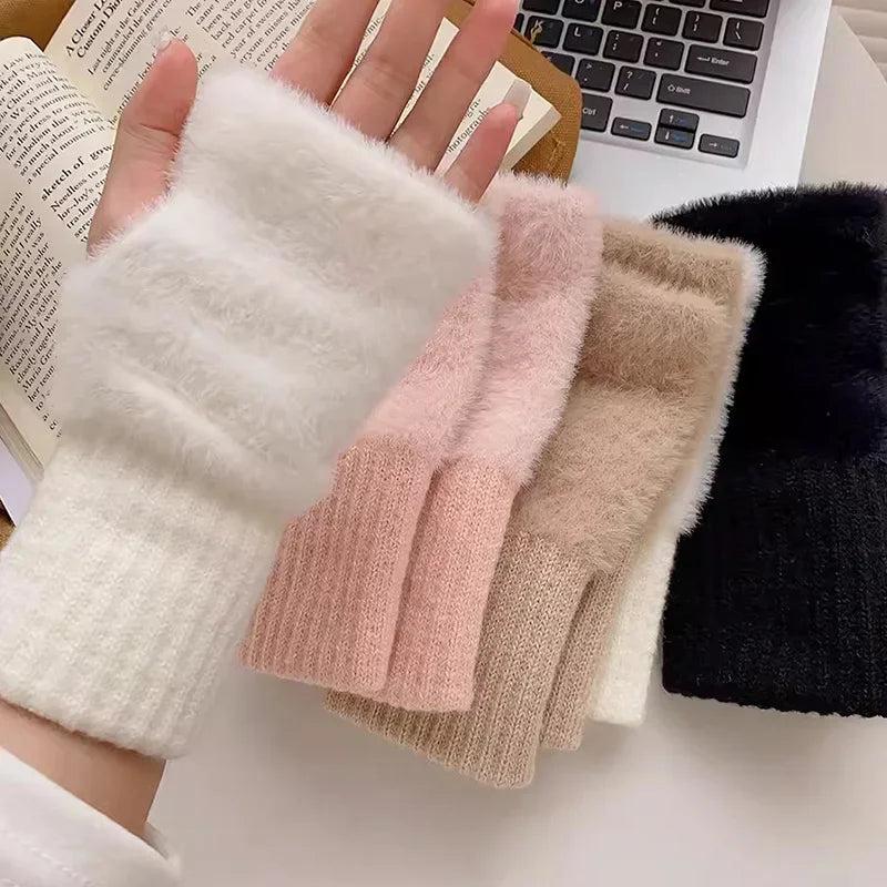 Women's Soft Fleece Knit Fingerless Winter Gloves by HitMyNeed
