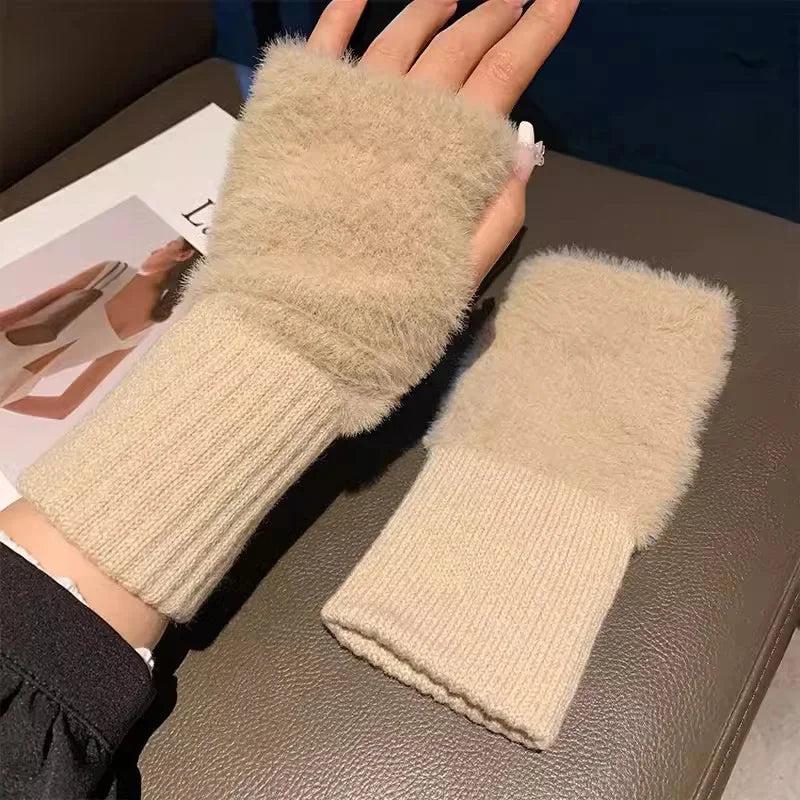 Women's Soft Fleece Knit Fingerless Winter Gloves by HitMyNeed
