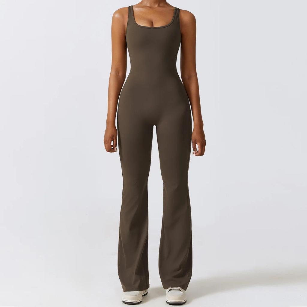 Women's Stretch Yoga Jumpsuit Push Up Gym Bodysuit charcoal-coffee l by HitMyNeed