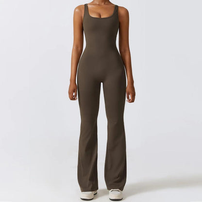 Women's Stretch Yoga Jumpsuit Push Up Gym Bodysuit charcoal-coffee l by HitMyNeed
