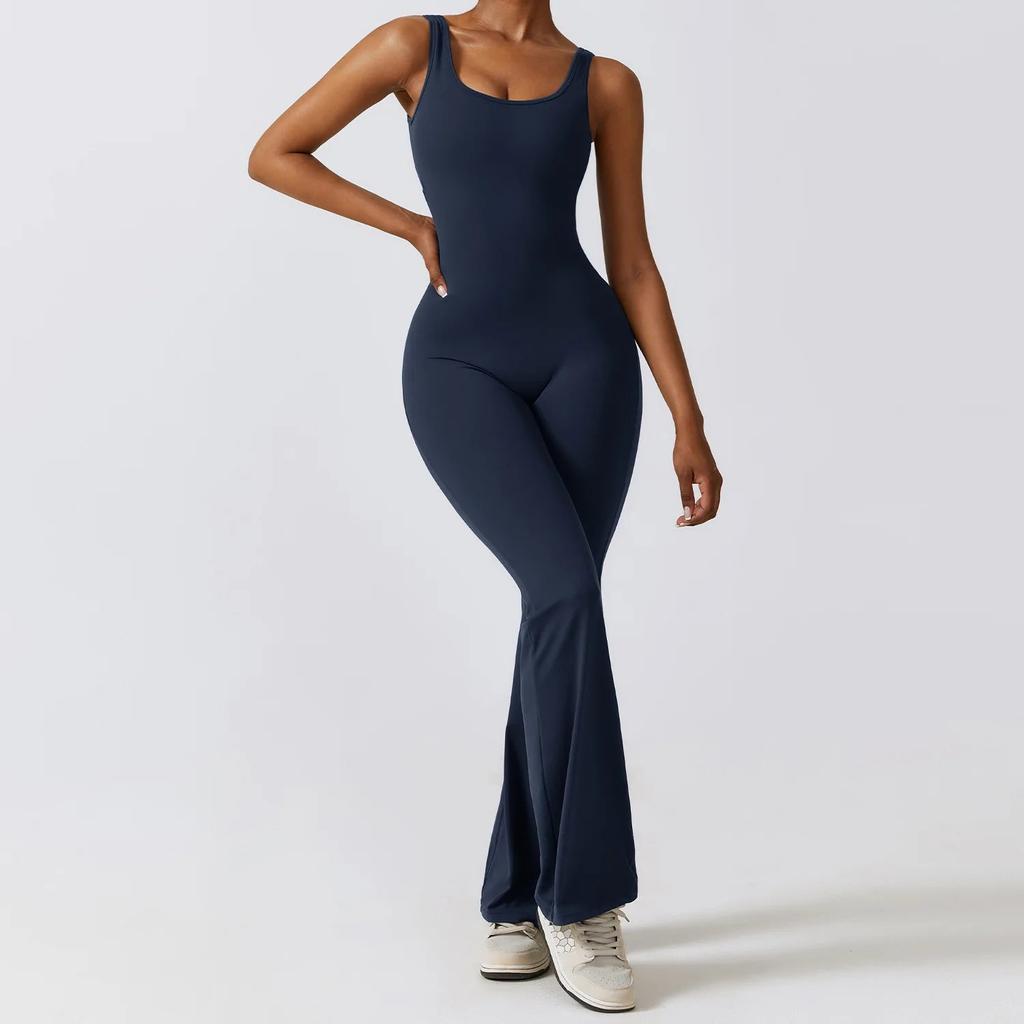 Women's Stretch Yoga Jumpsuit Push Up Gym Bodysuit emblem-blue s by HitMyNeed