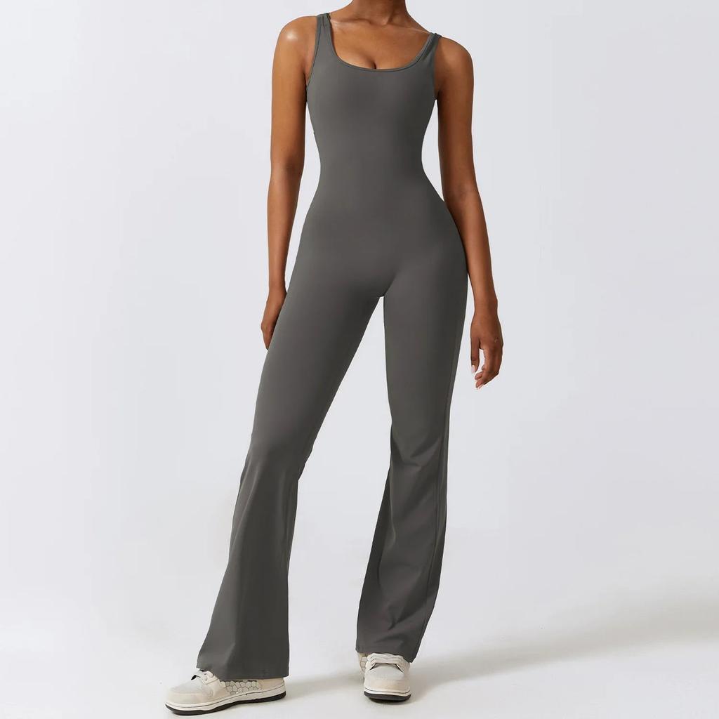 Women's Stretch Yoga Jumpsuit Push Up Gym Bodysuit far-mountain-grey s by HitMyNeed