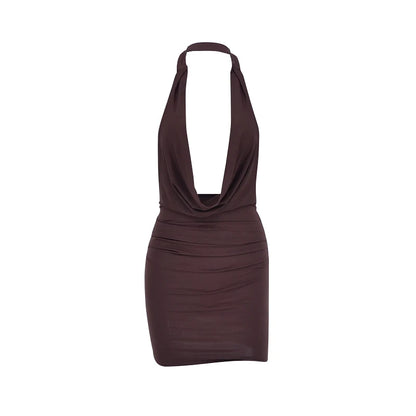 Women's Summer V-Neck Backless Halter Mini Dress by HitMyNeed