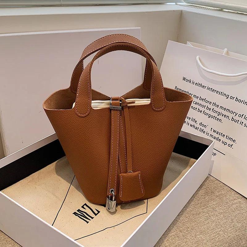 Women's Synthetic Leather Bucket Bag dark-brown by HitMyNeed