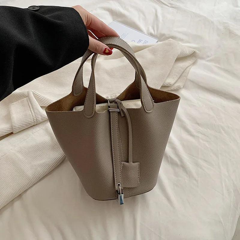 Women's Synthetic Leather Bucket Bag gray by HitMyNeed
