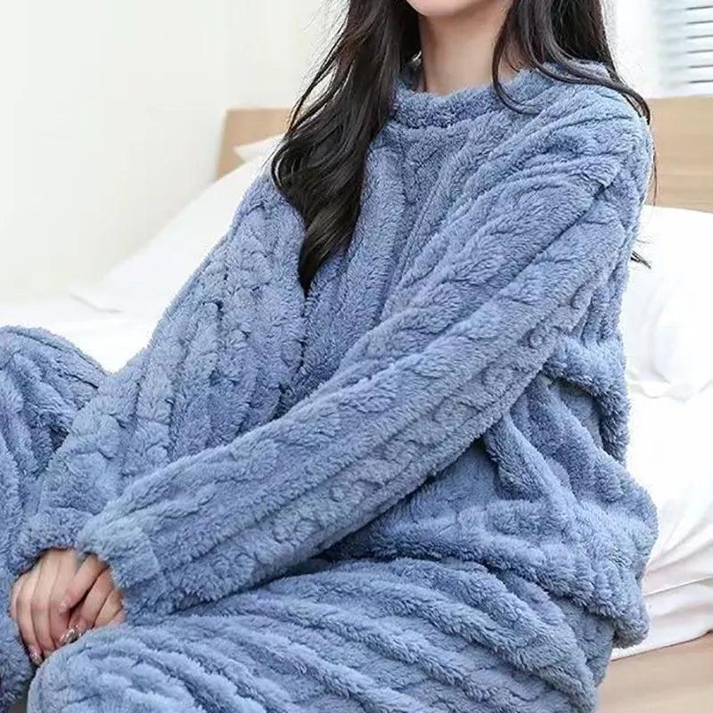 Women's Thick Velvet Ribbed Fleece Lounge Set by HitMyNeed