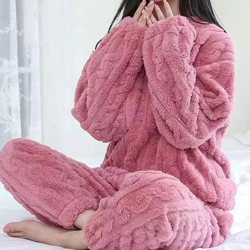 Women's Thick Velvet Ribbed Fleece Lounge Set by HitMyNeed