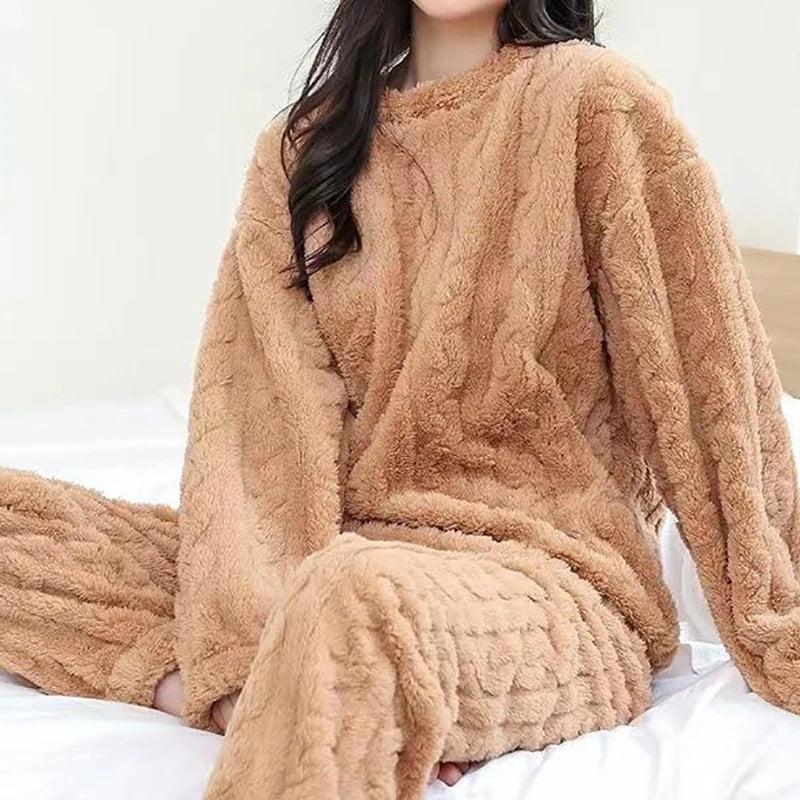 Women's Thick Velvet Ribbed Fleece Lounge Set by HitMyNeed